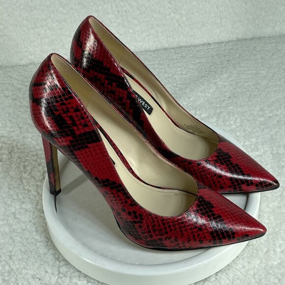 Nine West Heels Womens Sz 7M Red Leopard Print Pointed Toe Stiletto Pumps - Picture 1 of 8